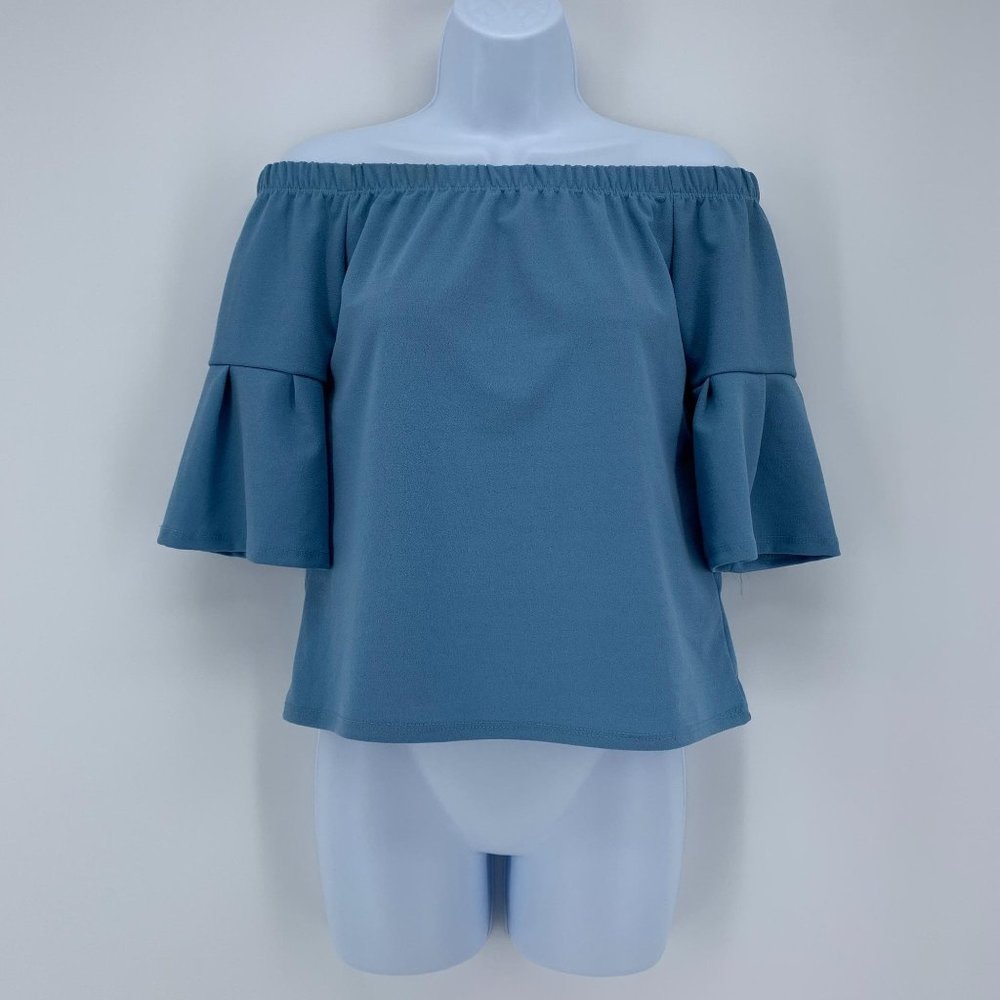 The Vanity Room NWOT Women's Blue Off the Shoulder Shirt Size XS